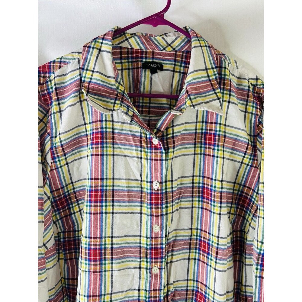 Talbots Rainbow Plaid Button Front Collared Shirt… - image 3